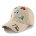 Kids beige baseball cap with cute cartoon cars embroidery, toddler sun hat duck tongue cap - One Size / Beige