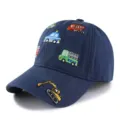 Berretto da baseball blu scuro per bambini con simpatiche auto ricamate, cappello sole. - Taglia unica / Blu scuro