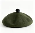 Green wool beret hat with cute soot sprite style pom pom, winter warm fashion beanie. - M (56-58cm) / Army Green