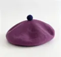Purple wool beret hat with dark blue pom-pom for women and girls daily casual wear stylish - M (56-58cm) / Rose Purple