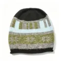 Winter jacquard knit beanie hat, black grey olive green and blue color block design, warm warm. - One Size / Flower Shape 1