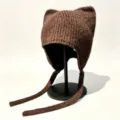 Brown knitted cat ear hat with ear-flaps, cute winter warm pullover cap for women and girls. - M (56-58cm) / Brown