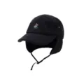 Black fleece trapper hat with ear flaps and cyclist embroidery, warm winter 5-panel cap. - M (56-58cm) / Black