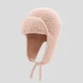 Pink fuzzy lamb fleece ushanka hat, warm winter earflap aviator cap for cold weather skiing. - M (56-58cm) / Pink