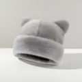 Grey faux fur cat ear beanie hat, cute winter fluffy pullover cap for women and girls. - One Size / Gray