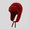 Red plush lamb wool trapper hat windproof winter warm earflap aviator cap for outdoor skiing. - M (56-58cm) / Red