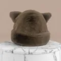 Brown plush cat ear hat autumn winter cute fluffy pullover beanie for women and girls - One Size / Brown