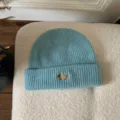 Light blue knit beanie with cute dachshund embroidery, high elasticity winter warm pullover cap. - M (56-58cm) / Lake Blue