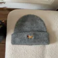 Grey cuffed knit beanie hat featuring cute dachshund dog embroidery, soft winter warm cap. - M (56-58cm) / Light Gray
