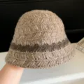 Chapeau Bob Tricoté Style Japonais Kaki Marron Rayé Chaud Chapeau De Pêcheur Automne - Réglable / Café au Lait