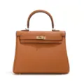 Luxe rundleer Kelly handtas elegante dames schoudertas crossbody tas bruin stijl. - Goudbruin (Enkele dunne band)