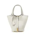 Genuine leather bucket handbag, white casual handbag with padlock and double top handles. - Small (18*13*19cm) / Milk White