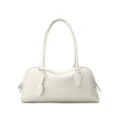 Minimalist leather bowling shoulder bag for women, elegant white boston handbag with long handle. - 34*12*16cm / Milk White