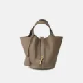 Genuine leather bucket bag women casual handbag elegant top handle tote bag taupe - Small (18*13*19cm) / Elephant Gray