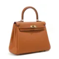 Eerste laag koeienhuid Kelly tas echt leer luxe designer vrouwen handtas mode werk tasje - 25*11*19CM / Goudbruin (Dunne Band + Brede Band)