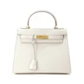 Glossy Leather Kelly Handbag Women White Top Handle Commuter Shoulder Bag Elegant Bag - 28cm / Milk White
