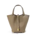 Genuine leather bucket bag for women, classic design with top handle and lock, chic commute handbag. - Small (18*13*19cm) / Light Gray