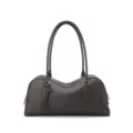 Brown leather bowling bag, stylish boston handbag with long handles for women shoulder wear. - 34*12*16cm / Ebony
