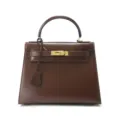 Brown leather top handle shoulder bag classic trapezoid design elegant women daily bag - 28cm / Coffee