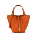 Orange leather bucket handbag, stylish top handle tote bag with padlock design for women. - Small (18*13*19cm) / Orange