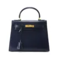 Navy Blue Leather Kelly Bag Top Handle Crossbody Women Handbag Classic Design Elegant - 28cm / Midnight Blue