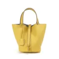 Yellow leather bucket bag handbag with lock closure stylish casual tote for women - Small (18*13*19cm) / Chick Yellow