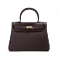 Leren Kelly handtas bruin, elegante schoudertas van echt leer voor dames dagelijks gebruik. - Ebbenhout (Enkele dunne band)