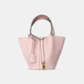 Pink leather bucket bag for women, stylish handbag with lock design for daily commute. - Small (18*13*19cm) / Sakura Pink