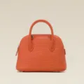 Sac à main dôme en cuir véritable motif crocodile, sac bowling poignée supérieure. - Orange