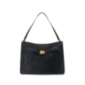 Black genuine leather shoulder bag with gold hardware, retro underarm bag for daily commute. - 34*12*25CM / Black