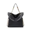 Elegant black genuine leather tote bag with chain straps for women, large capacity. - 35x9x34cm / Black