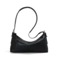 Classic black leather hobo shoulder bag for women, minimalist daily underarm bag. - Black