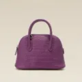 Sac à main dôme en cuir gaufré crocodile violet, sac bandoulière bowling élégant poignée supérieure. - Violet Anémone de Mer