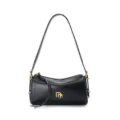Black leather shoulder bag for women, stylish underarm baguette pillow bag with gold hardware. - 21*9*12cm / Black