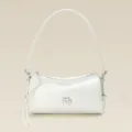 White leather shoulder bag, stylish underarm baguette bag for women, chic commuting handbag. - White
