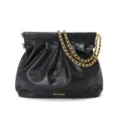 Black leather hobo bag with gathered design and gold chain strap for women commuting. - 29*9*26cm / Black