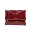 Burgundy genuine leather shoulder bag for women featuring metal chain strap and flap closure. - 34*10*25cm / Cherry Red