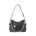 Dark grey slouchy messenger tote bag with metal chain strap, stylish commuting shoulder bag. - 30*14*22cm / Coffee