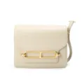 Glossy leather shoulder bag with metal chain clasp, elegant commuting crossbody handbag for women. - Milk White