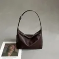 Genuine leather brown hobo shoulder bag for women, large capacity minimalist underarm tote. - 26x10x18cm / Coffee