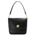 Black genuine leather underarm shoulder bag with trendy vintage crinkled texture chic design. - Black