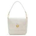 Elegant crumpled leather shoulder bag for women with gold-tone hardware and chic design. - Apricot White