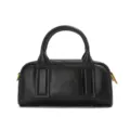 Black leather Boston bag women top handle shoulder handbag vintage casual crossbody bag - 25x8x12cm / Black