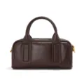 Genuine leather Boston bag for women, retro fashion handbag shoulder crossbody bag. - 25x8x12cm / Coffee