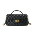 Black quilted leather handbag with top handle and gold chain strap for women chic daily style. - Black