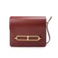 Glossy leather crossbody shoulder bag elegant women commuter square bag wine red - Burgundy
