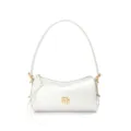 White genuine leather baguette shoulder bag, stylish cylindrical purse with gold hardware. - 21*9*12cm / White