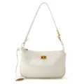 Witte schoudertas van echt leer voor dames, elegante handtas met metalen draaisluiting. - Rundleer - Melkwit (Gouden Gesp) met Geschenkdoos