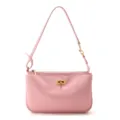 Pink cowhide shoulder bag for women, stylish leather baguette handbag with gold turn-lock. - Top Grain Leather - Cherry Blossom Pink (Gold Buckle) with Gift Box