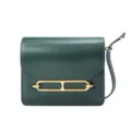 Dark green glossy leather shoulder bag, elegant cross-body flap bag with gold hardware. - Dark Green